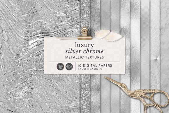 Download Sleek Silver Textures Digital Paper - Text Collection