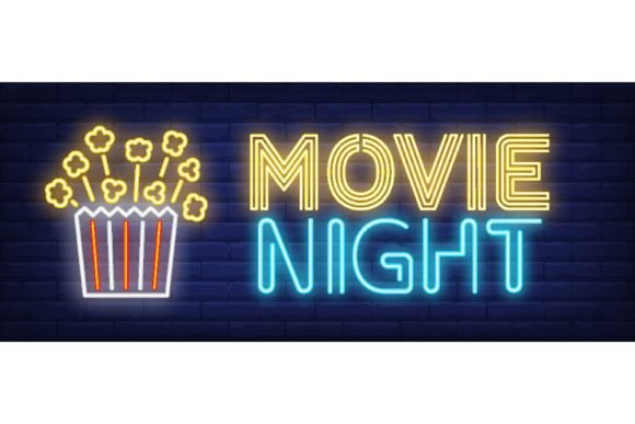 Download Movie Night Neon Text with Popcorn Paper - Text Collection